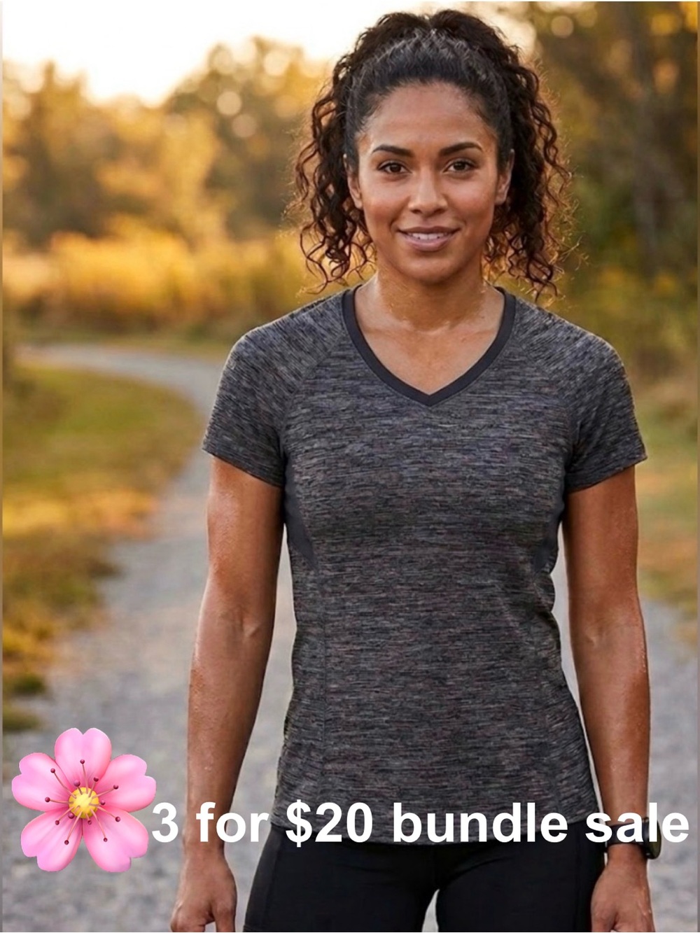 Danskin Now Charcoal Heather Active Tee Pink Trim Workout Top - Size Small